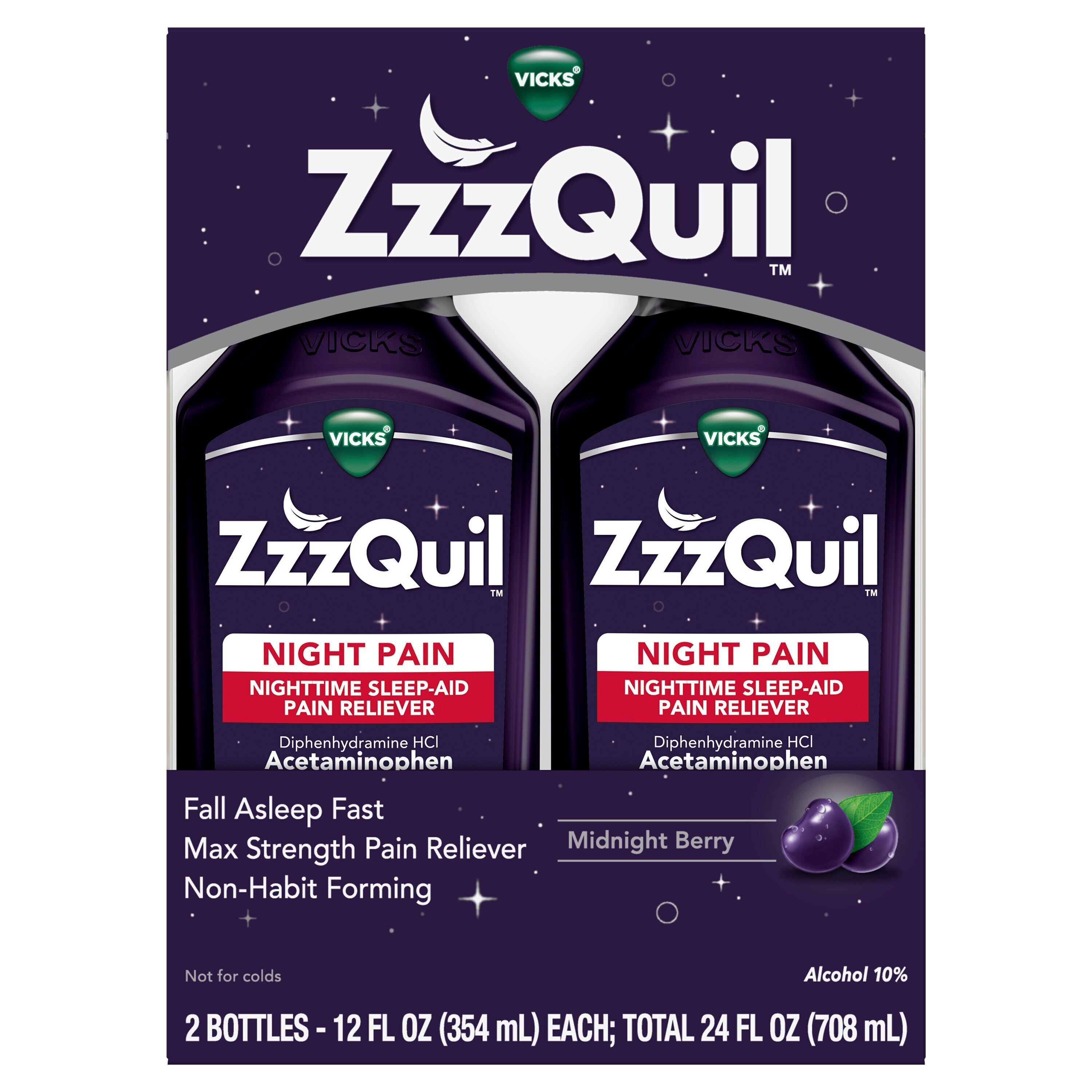 ZzzQuil Nighttime Pain Relief Sleep Aid Liquid, 2 Bottles of 12 FL OZ