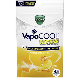 Vicks VapoCOOL SEVERE - Pastillas medicinales, Honey Lemon Chill, 45 u.