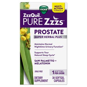 Vicks ZzzQuil PURE Zzzs Prostate Super Herbal Blend, Nighttime Melatonin Sleep Aid Softgels, 30 CT