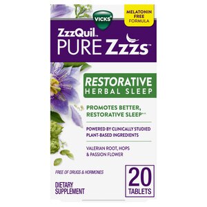 ZzzQuil PURE Zzzs, Restorative Herbal Sleep, Melatonin Free Plant-Based Sleep Aid for Adults, 40 CT