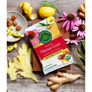 Traditional Medicinals Throat Coat Lozenges Lemon Ginger Echinacea, 2.67 OZ