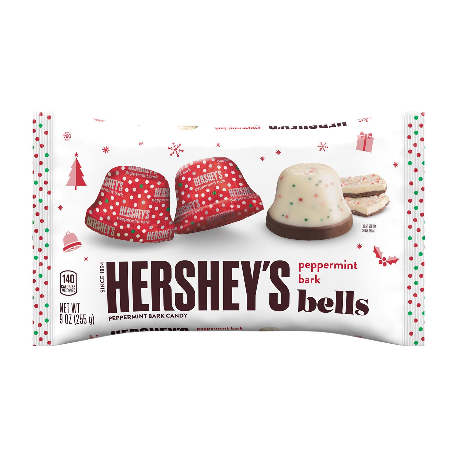 HERSHEY'S Peppermint Bark Bells Candy, Christmas, 9 oz, Bag