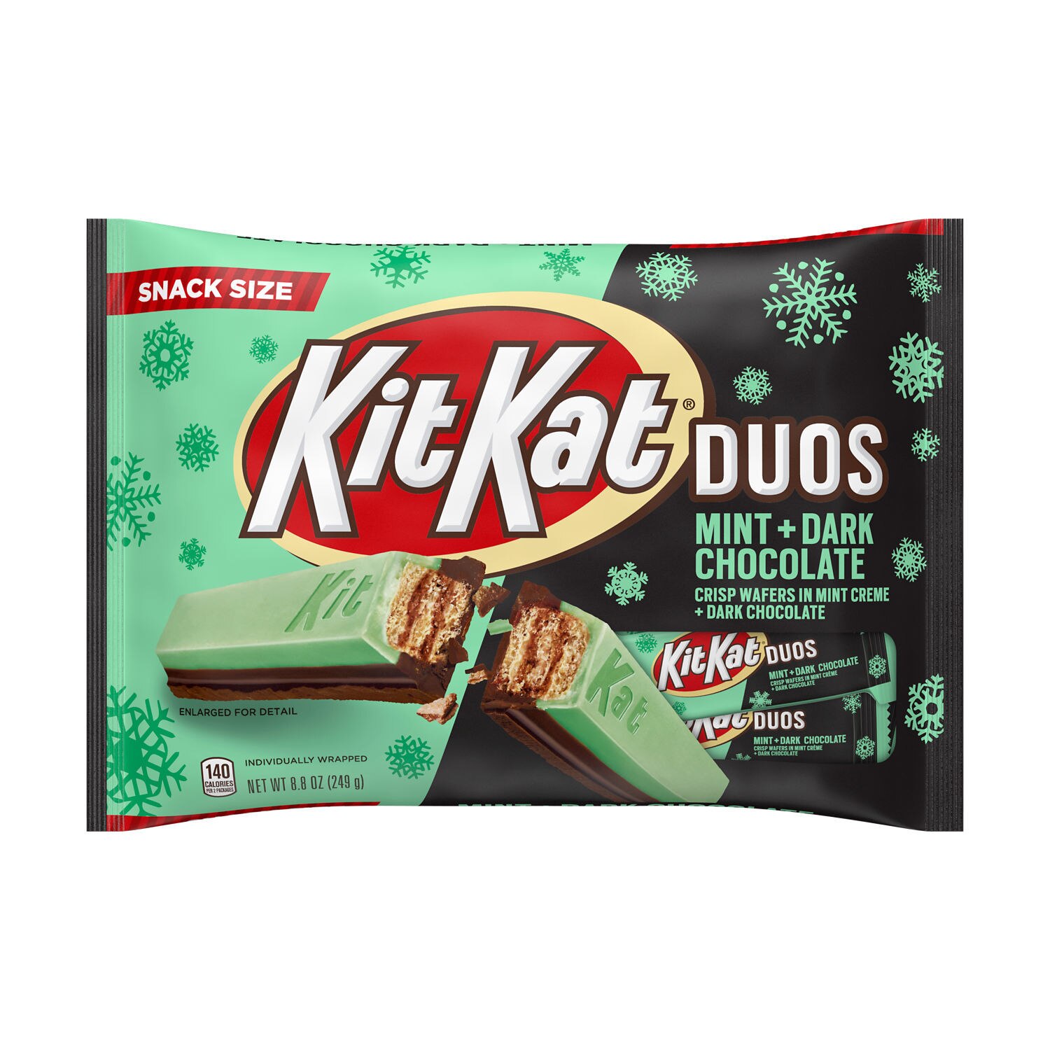 KIT KAT DUOS Mint and Dark Chocolate Snack Size Wafer Candy, Holiday, 8.8 oz Bag