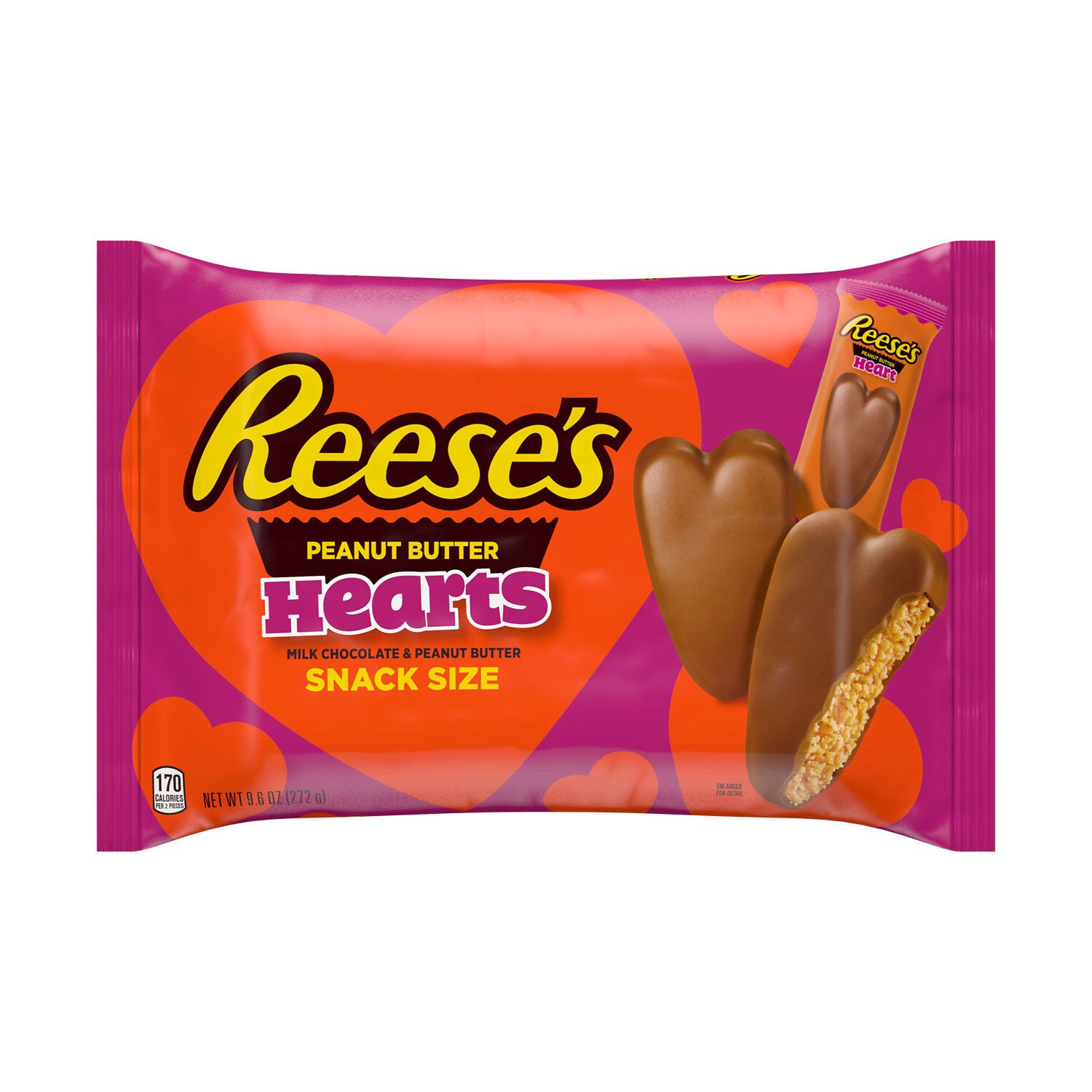 REESE'S Milk Chocolate Peanut Butter Snack Size Hearts Candy, Valentine's Day, 9.6 oz, Bag