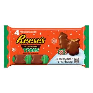 REESE'S Milk Chocolate Peanut Butter Snack Size Trees Candy, Holiday, 0.6 oz Packs (4 Count)