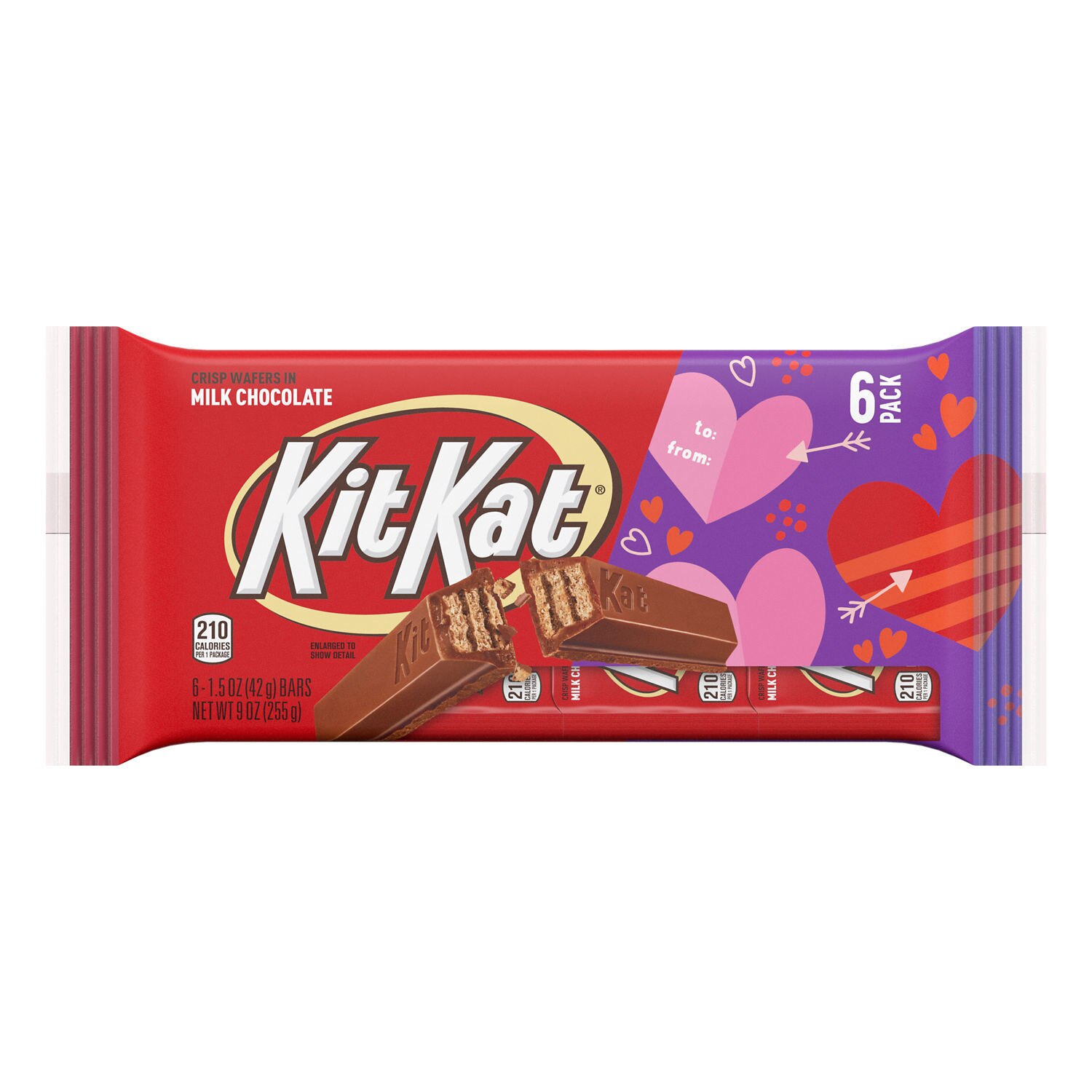 KIT KAT Milk Chocolate Wafer Candy, Valentine's Day, 1.5 oz, Bars (6 Count)