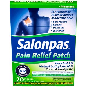 Salonpas - Parche analgésico, 12 horas de alivio del dolor leve a moderado, 20 u.