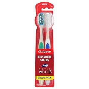 Colgate 360 Optic White Whitening Toothbrush, Medium - 2 Count - 2 Ct , CVS