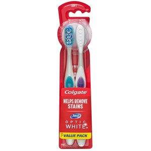 Colgate 360 Optic White Toothbrush, Soft Bristle, 2 Pack - 2 Ct , CVS