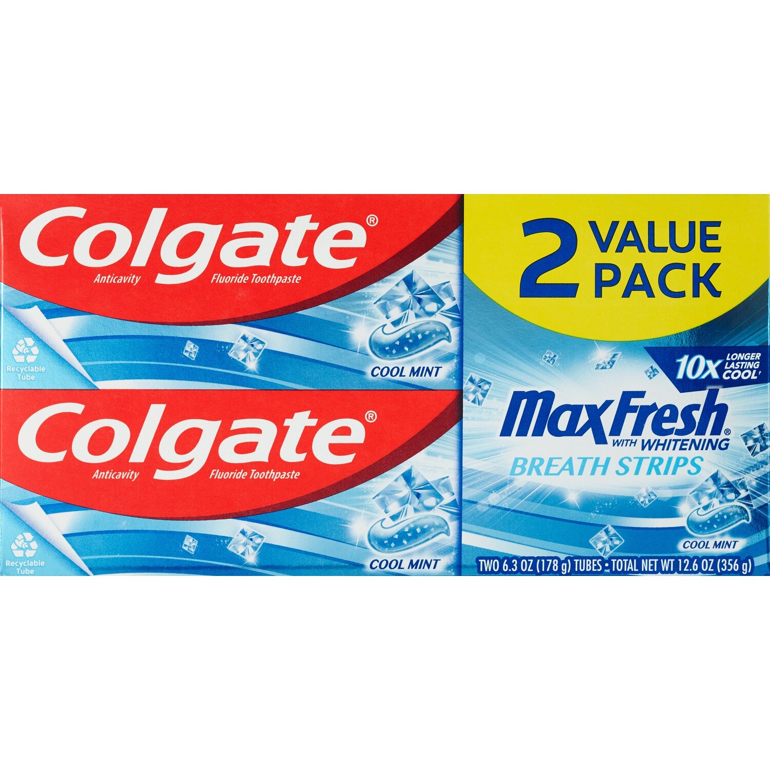 Colgate Max Fresh Whitening Anticavity Fluoride Toothpaste With Breath Strips, Cool Mint, 6.3 OZ, 2 Ct , CVS