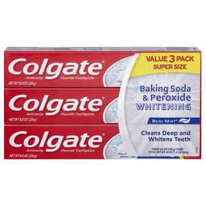 Colgate Baking Soda and Peroxide Whitening Toothpaste, Brisk Mint - 8 OZ (3 Pack)