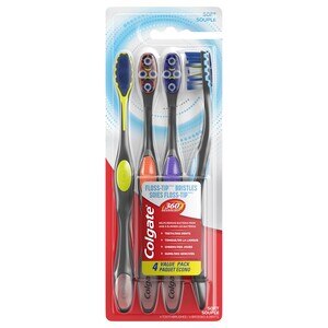 Colgate 360 Total Advanced Floss Tip Soft Bristles Toothbrush, 4CT
