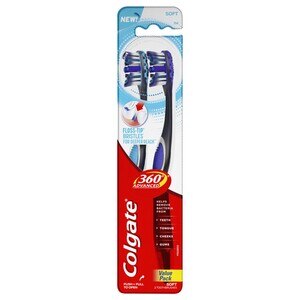 Colgate 360 Total Advanced Floss-Tip Toothbrush, Soft Bristle, 2 Pack , CVS