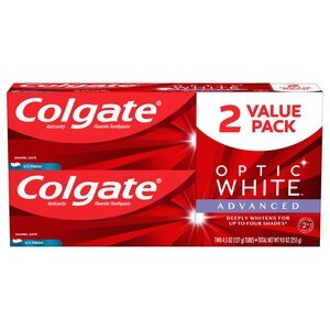 Colgate Optic White Advanced Teeth Whitening Toothpaste, Icy Fresh - 4.5 ounce (2 Pack)