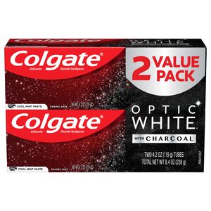 Colgate Optic White with Charcoal Whitening Toothpaste, Cool Mint Paste, 4.2 OZ (2 Pack)