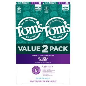 Tom's Of Maine Whole Care Fluoride Anticavity Toothpaste, Peppermint, 4 OZ, 2 Pack , CVS