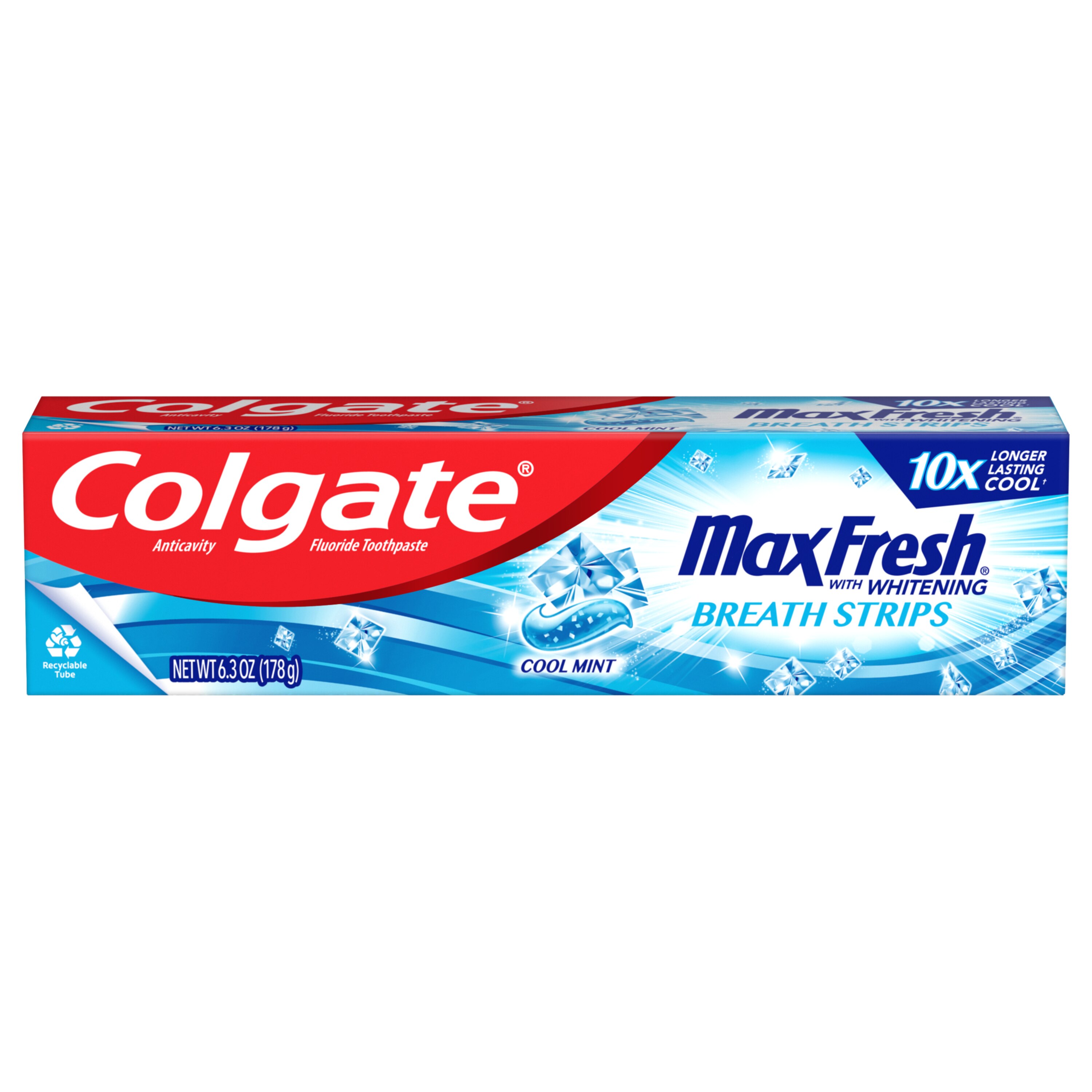 Colgate Max Fresh Whitening Anticavity Fluoride Toothpaste With Breath Strips, Cool Mint, 6.3 OZ, 1 Ct , CVS