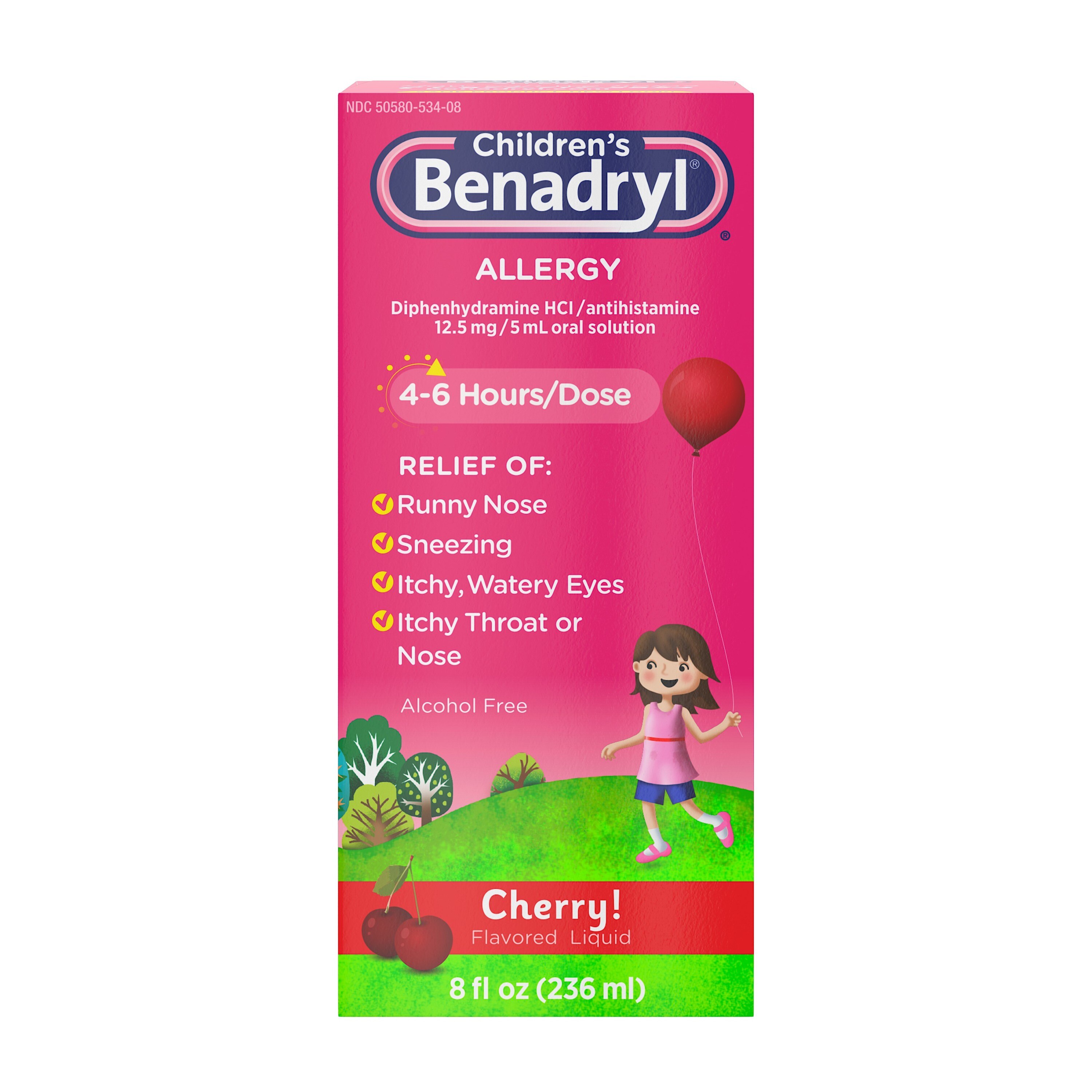 Benadryl - Jarabe pediátrico antihistamínico y para la alergia, Cherry