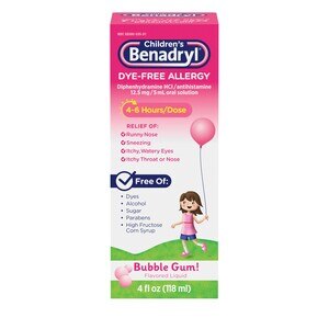 Children's Benadryl - Jarabe para la alergia, sin colorantes, Bubble Gum, 4 oz líq.