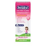 Children's Benadryl Dye-Free Allergy Liquid, 12.5mg Diphenhydramine HCl, Bubble Gum, 4 FL OZ, thumbnail image 1 of 9