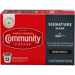 Community Coffee Signature Blend Dark Roast Single Serve Cups, 12 CT