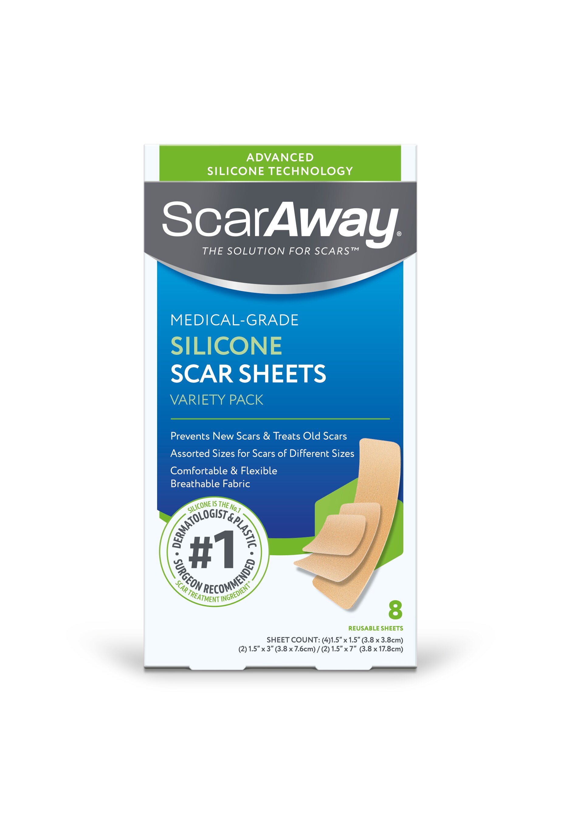 ScarAway Silicone Scar Sheets Variety Pack, 8 CT