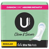 U by Kotex Security Ultra Thin Pads, Regular, Unscented, 44 Count, thumbnail image 1 of 9