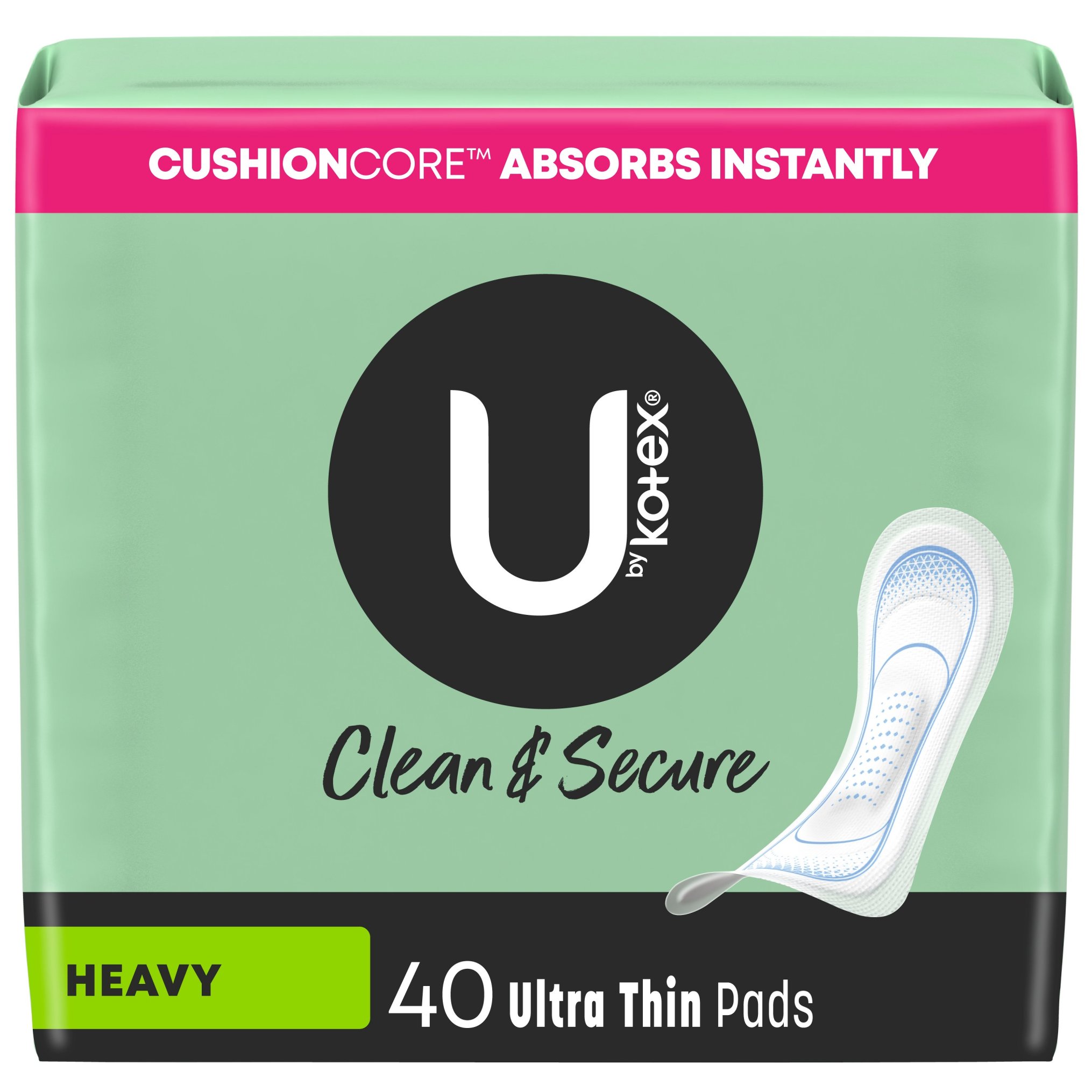 U by Kotex Security Ultra Thin Long Pads, Unscented, Heavy Flow, 40 Count