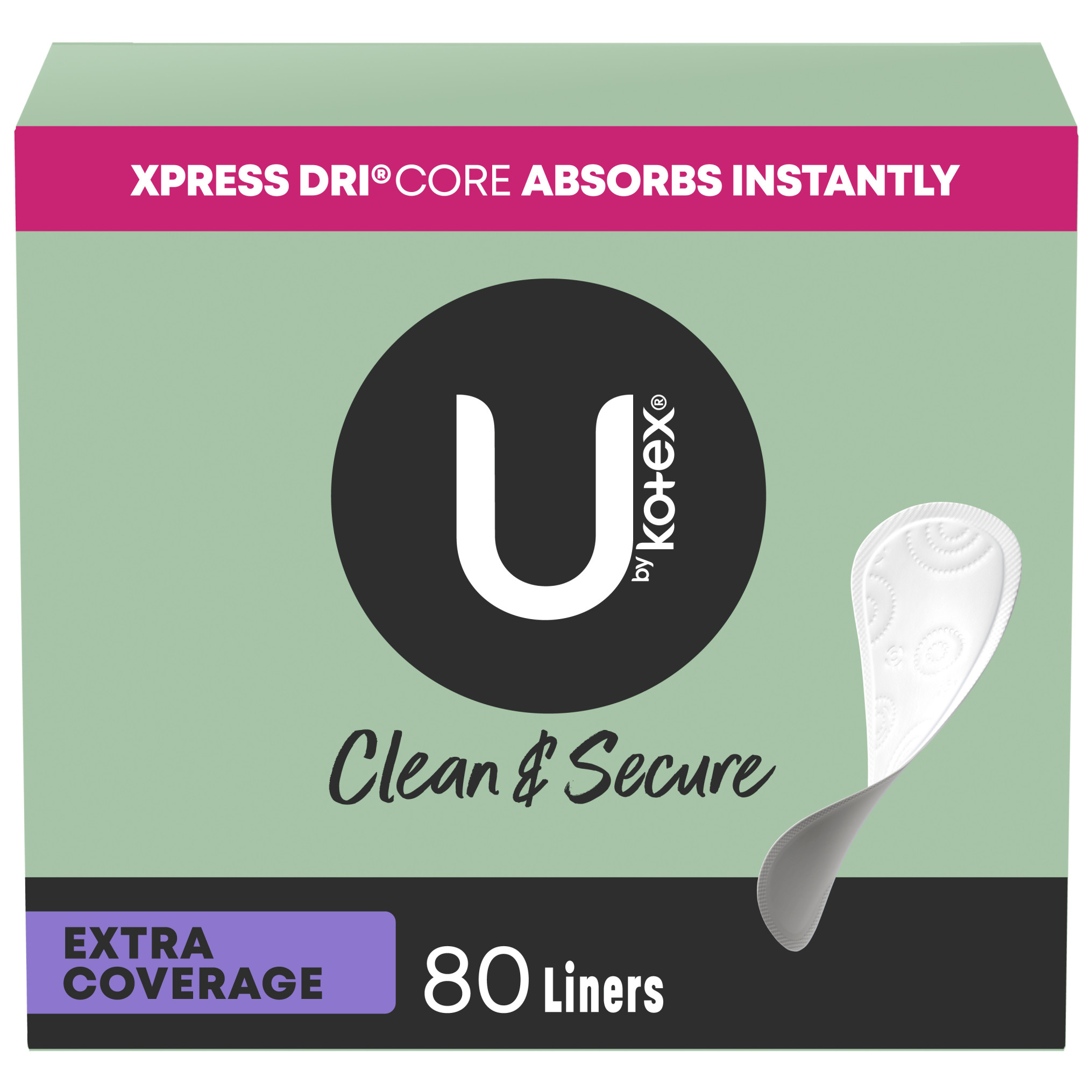 U by Kotex Lightdays Liners, Extra Coverage, Fragrance Free, 80 Count