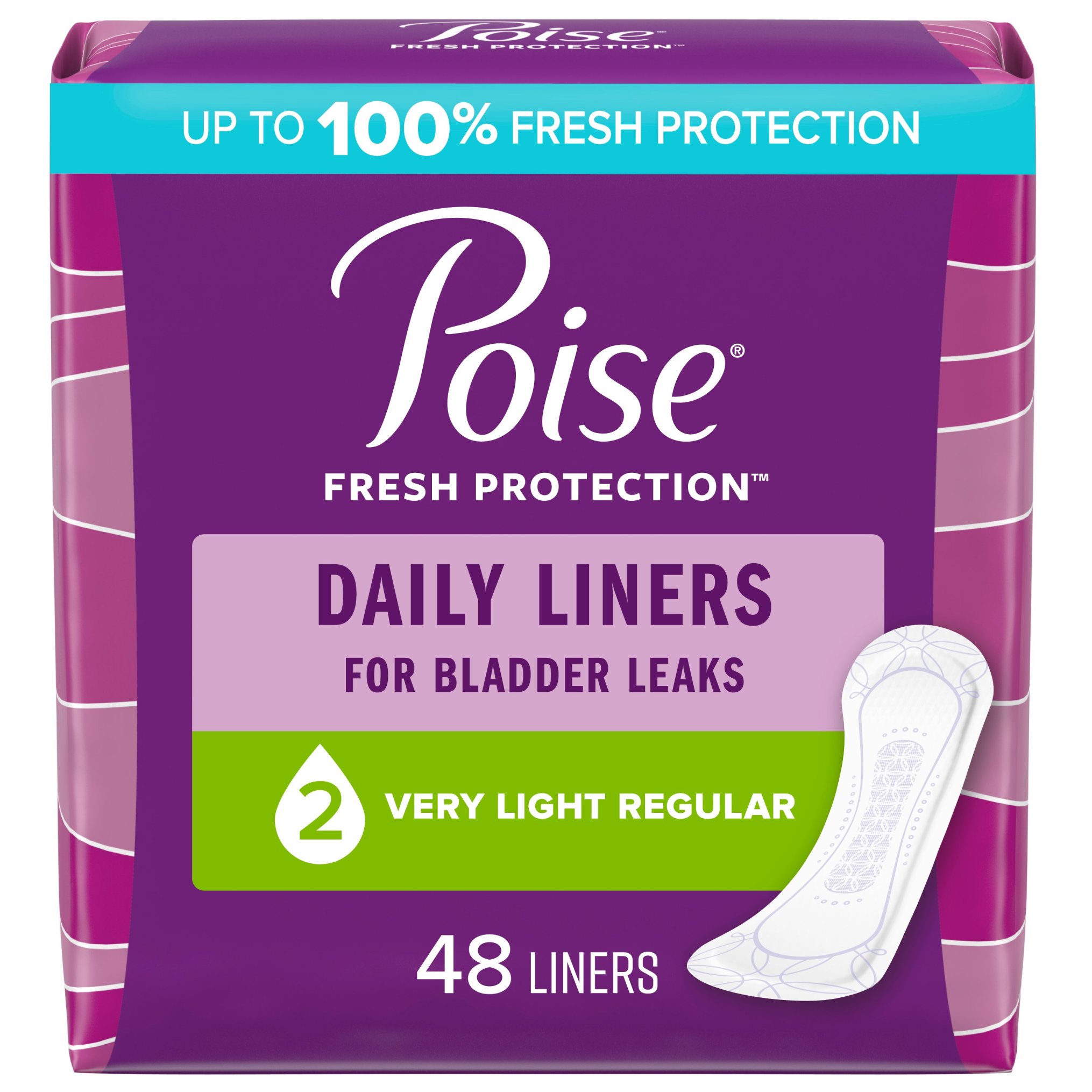 Poise Daily Incontinence Panty Liners, Very Light Absorbency, Regular, 48 Count