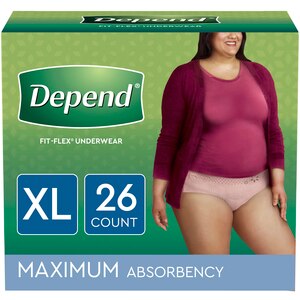 Depend FIT-FLEX Incontinence Underwear for Women, Maximum Absorbency, XL, Blush, 26 Count