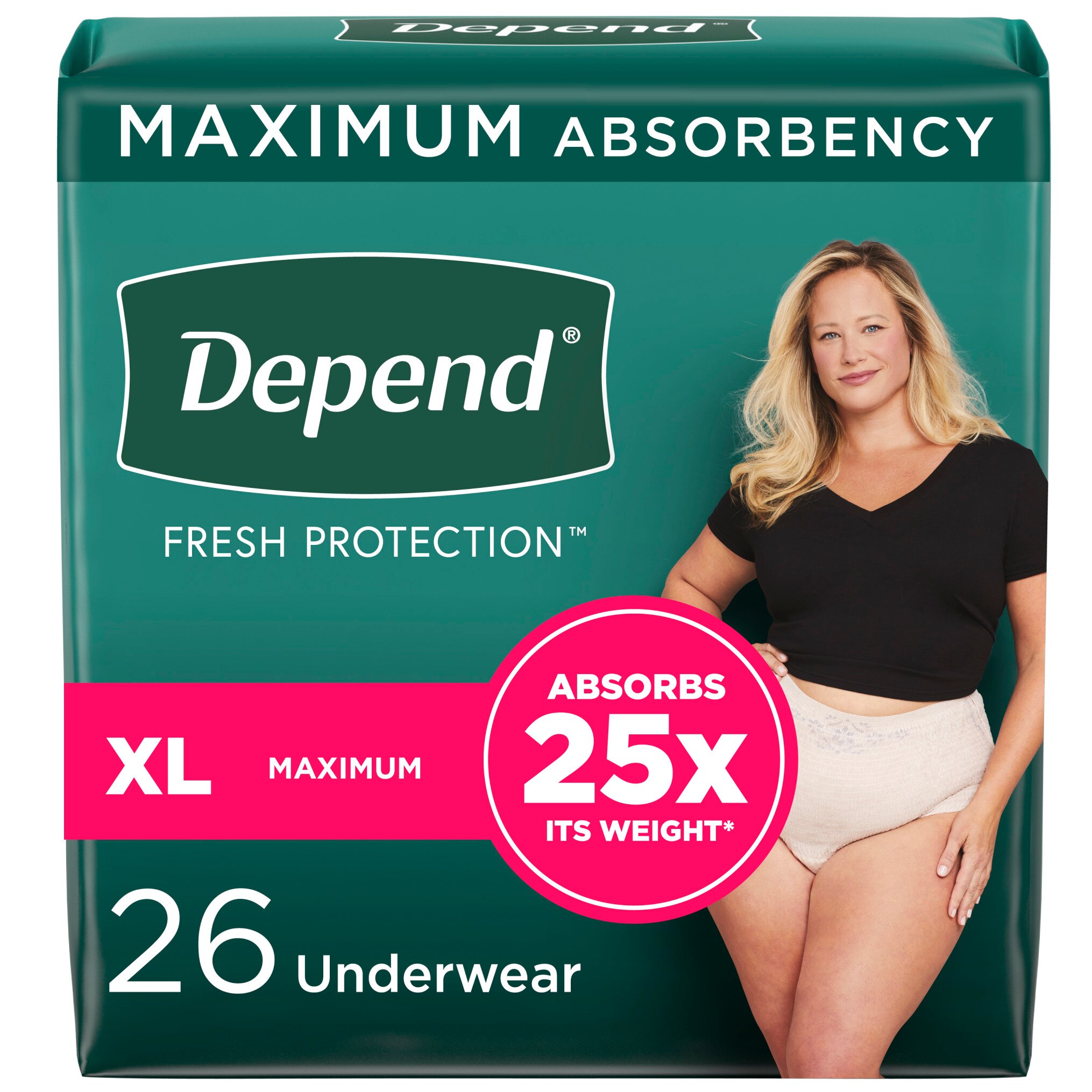 Depend FIT-FLEX Incontinence Underwear For Women, Maximum Absorbency, XL, Blush, 26 Ct , CVS