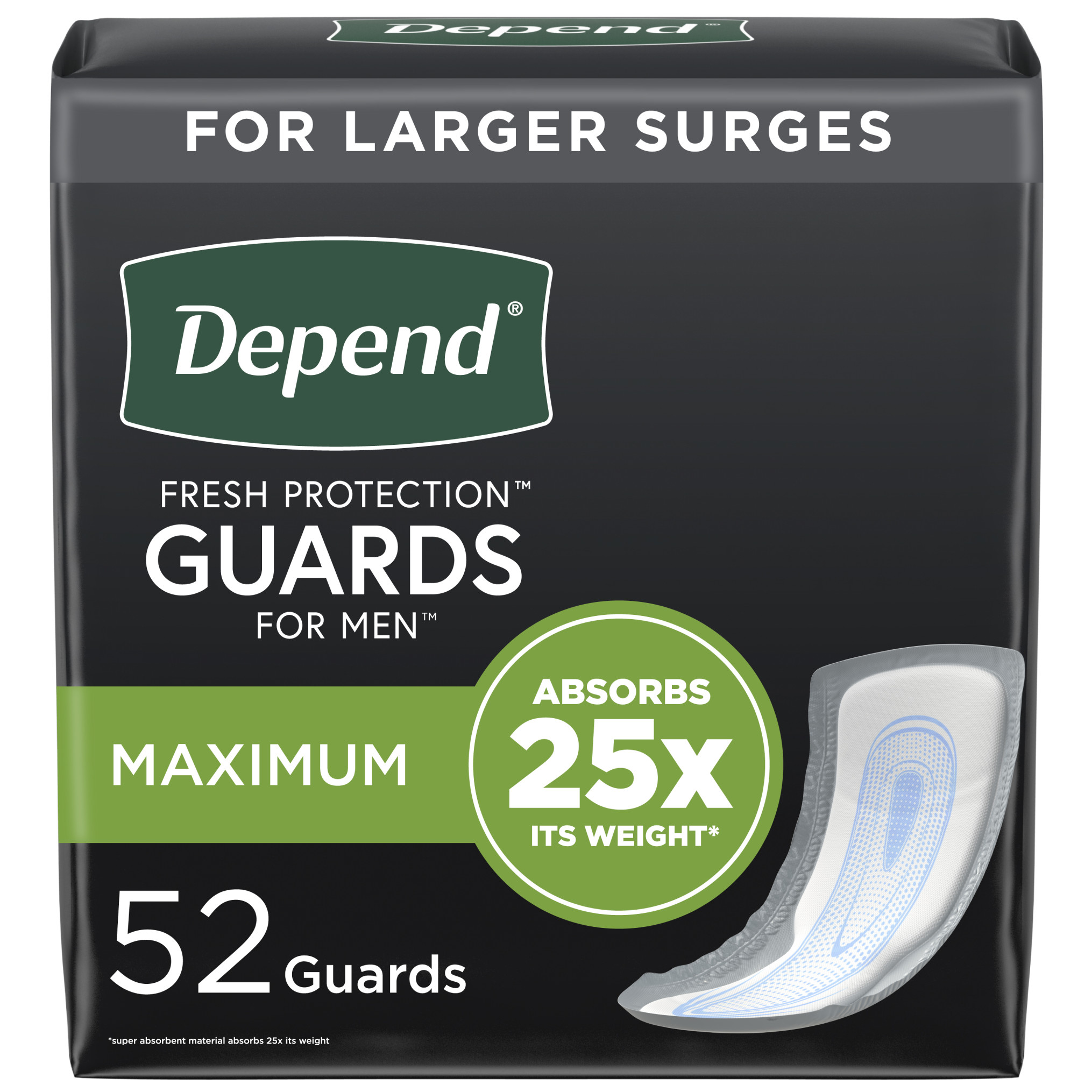 Depend Incontinence Guards for Men Maximum Absorbancy, 52 Count