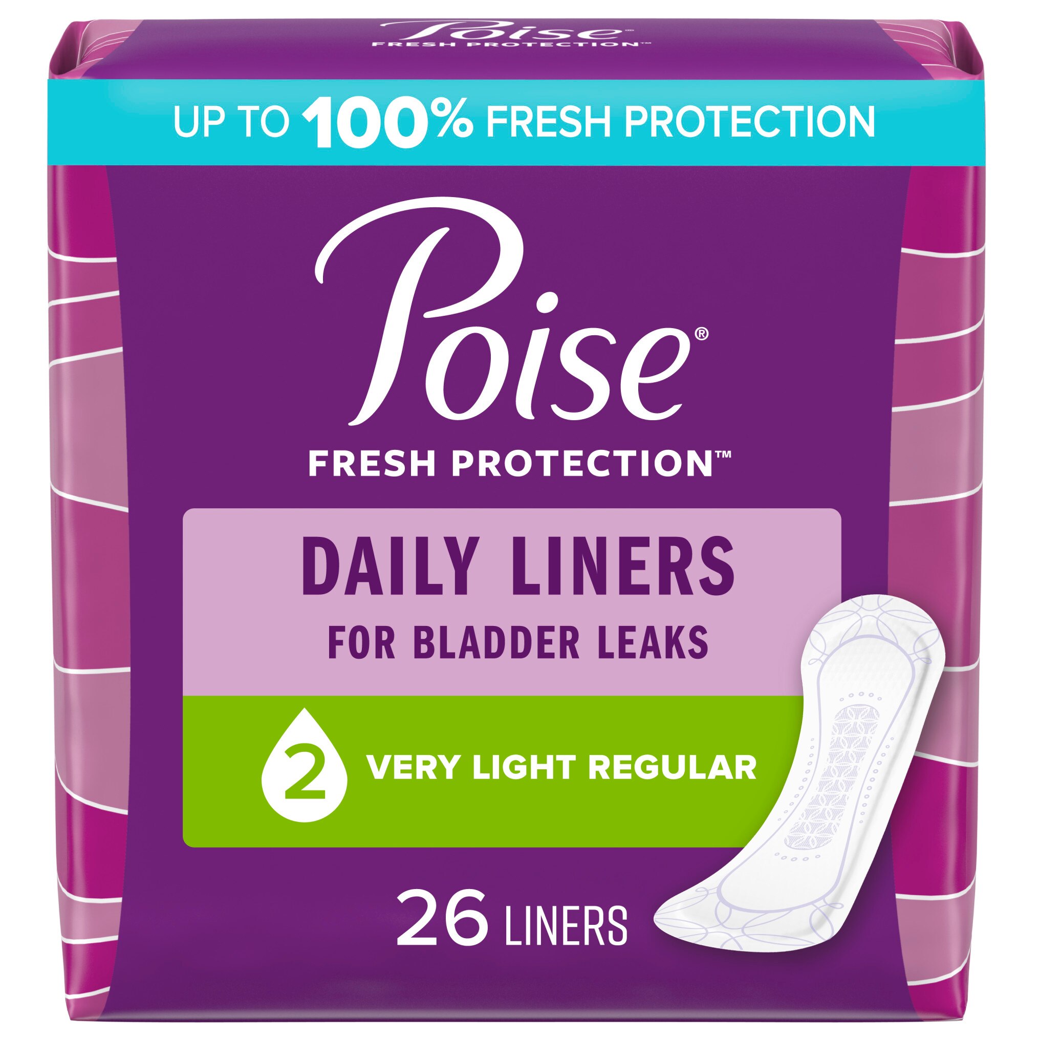 Poise Incontinence Panty Liners, Very Light Absorbency, Regular Length, 26CT