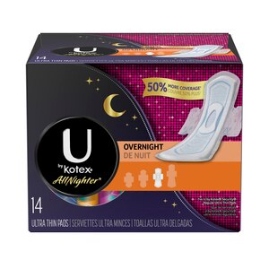 U by Kotex AllNighter Ultra Thin Pads with Wings, Unscented, Overnight