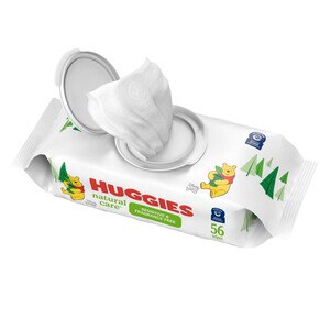 HUGGIES Natural Care Unscented Baby Wipes, Sensitive, Disposable Flip-top Pack, 56 CT