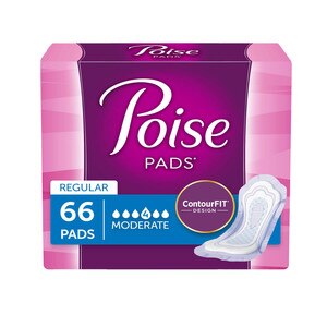  Poise Incontinence Pads, Moderate Absorbency, Regular, 66 Count 