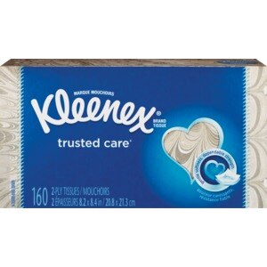 Kleenex Trusted Care Everyday Facial Tissues, Flat Box, 160 CT