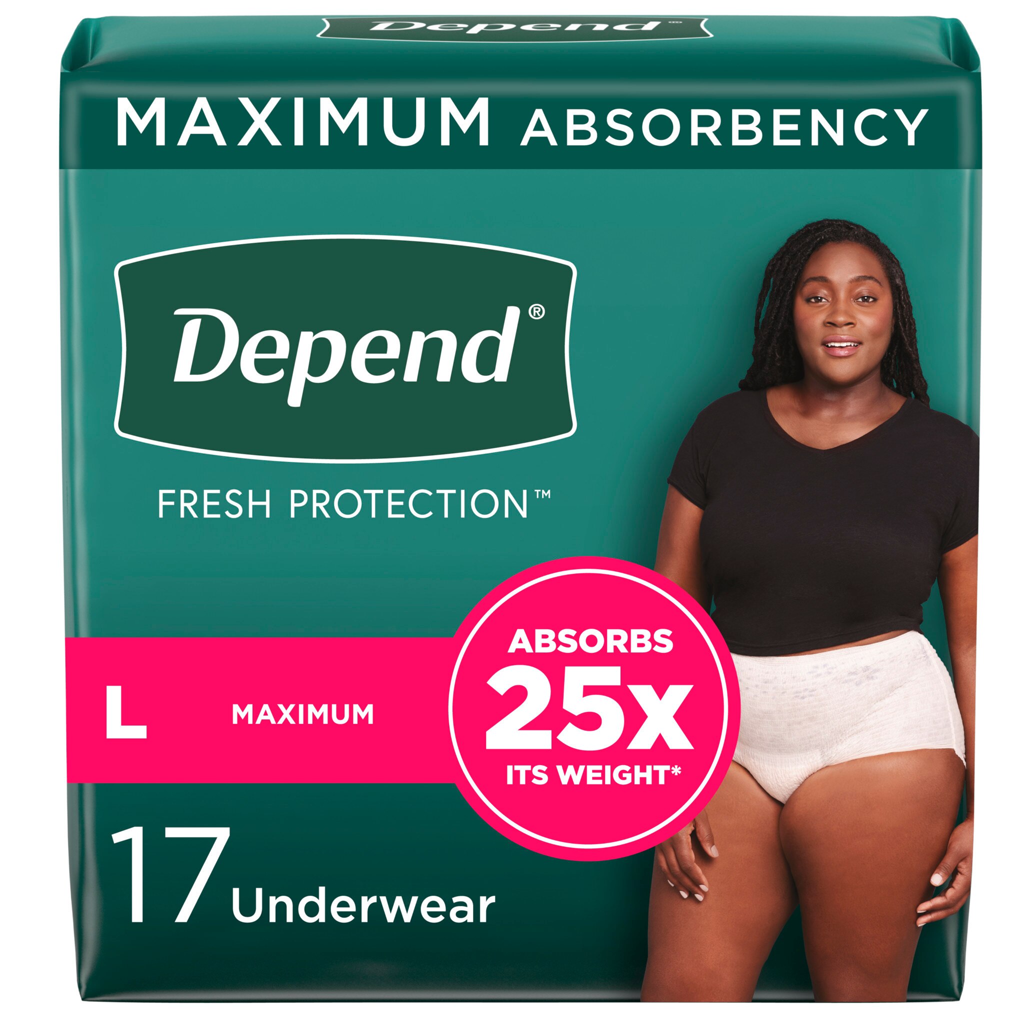 Depend FIT-FLEX - Ropa interior femenina para la incontinencia, Maximum Absorbency, L, Blush, 17 u.