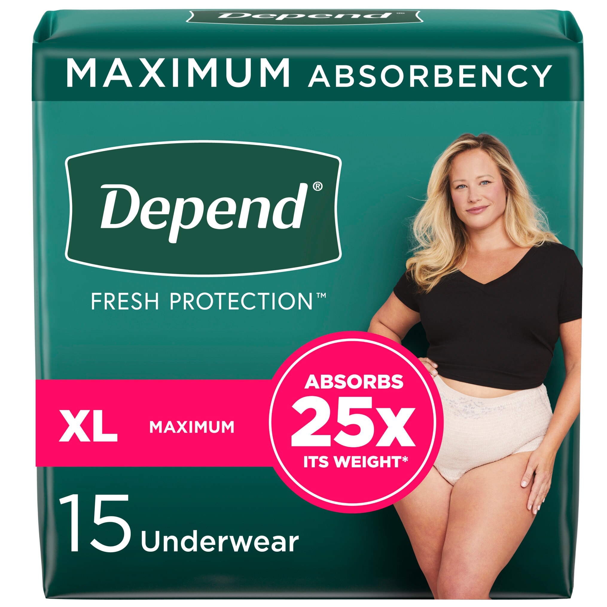 Depend FIT-FLEX - Ropa interior femenina para la incontinencia, Maximum Absorbency, XL, Blush, 15 u.
