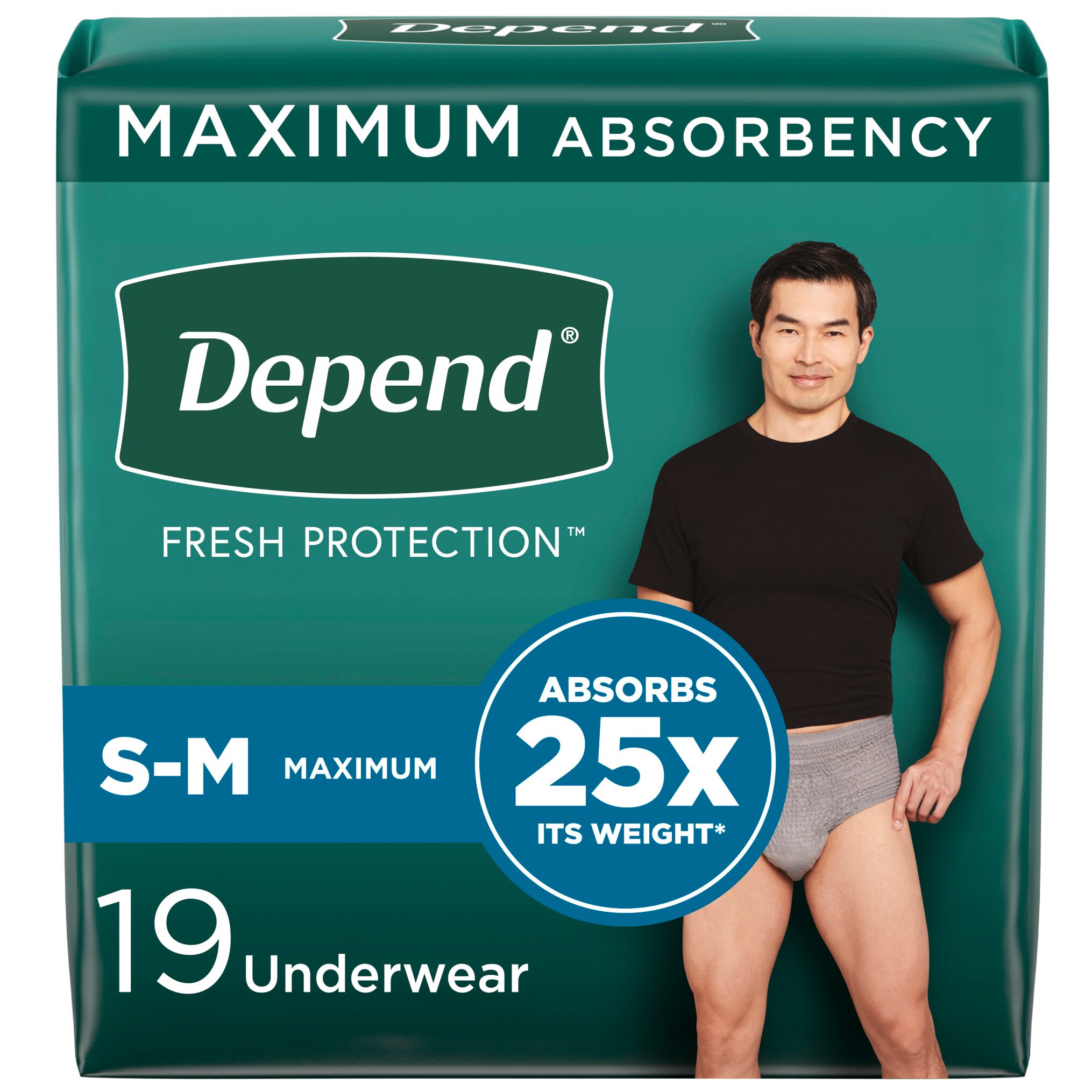  Depend FIT-FLEX Incontinence Underwear for Men, Maximum Absorbency, S/M, Grey, 19 Count 