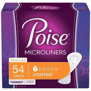 Poise Microliners, Incontinence Panty Liners, Lightest Absorbency, Regular, 54 Count