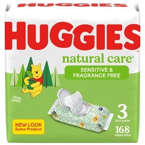 Huggies Natural Care Sensitive Baby Wipes, Unscented, 3 Flip-Top Packs (168 Wipes Total)
