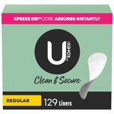 U by Kotex Lightdays Panty Liners, Regular, Unscented, 129 Count, thumbnail image 1 of 9