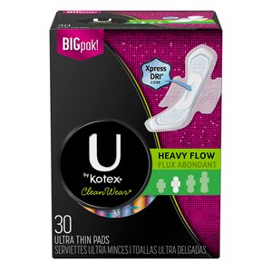 U by Kotex CleanWear Ultra Thin Pads with Wings, Unscented, Heavy