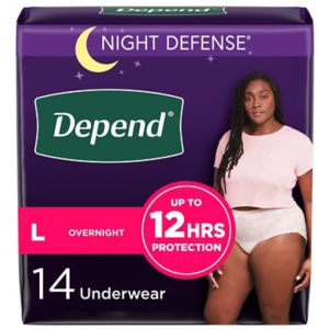 Depend Night Defense Incontinence Underwear for Women, Overnight, L, Blush, 14 Count