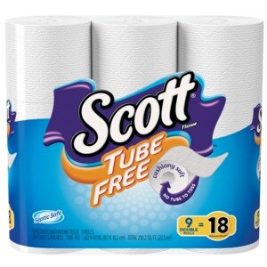 Family Roll Bath Tissue Scott Tube-Free Toilet Paper 24 Rolls