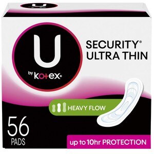  U by Kotex Security Ultra Thin Pads, Heavy Flow, Long, Unscented, 56 Count 