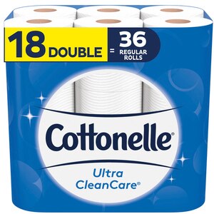 Cottonelle Ultra CleanCare Toilet Paper, Strong Bath Tissue, Septic-Safe,18 Double Rolls
