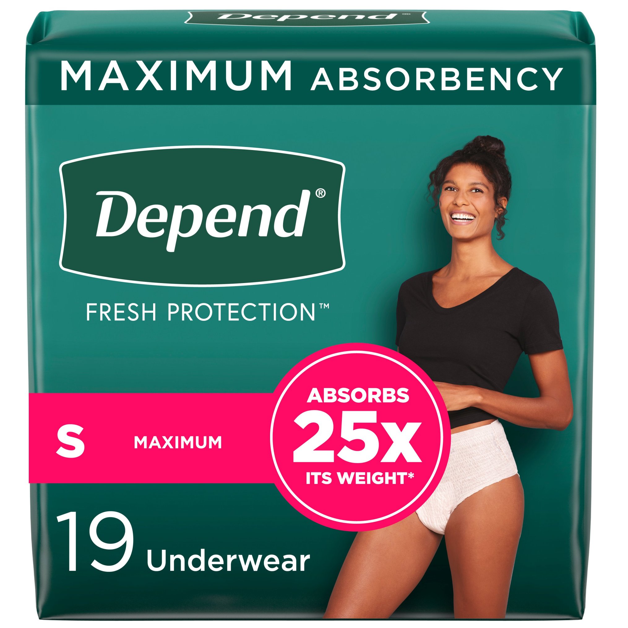 Depend FIT-FLEX Incontinence Underwear for Women, Maximum Absorbency, S, Blush, 19 Count